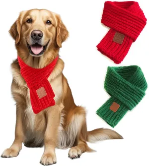 2 Pack Christmas Scarf for Small Medium Large Dogs & Cats - Green Red Warm Knitted Fall Winter Bandana Holiday Decoration (Xmas Scarf, Large)
