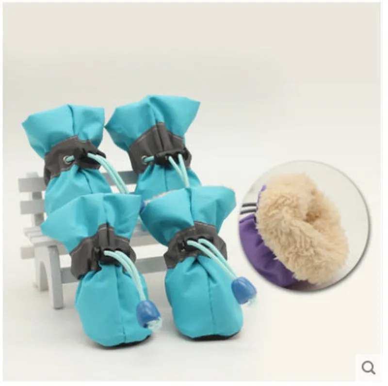 4pcs Autumn and Winter Fleece Thickened Dog Shoes Rain Boots