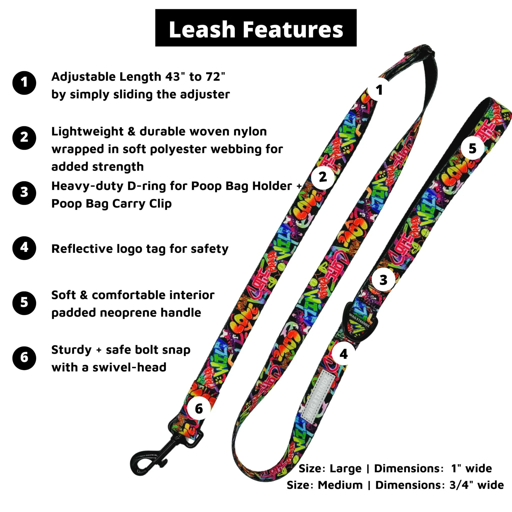 Adjustable Dog Leash | Street Graffiti