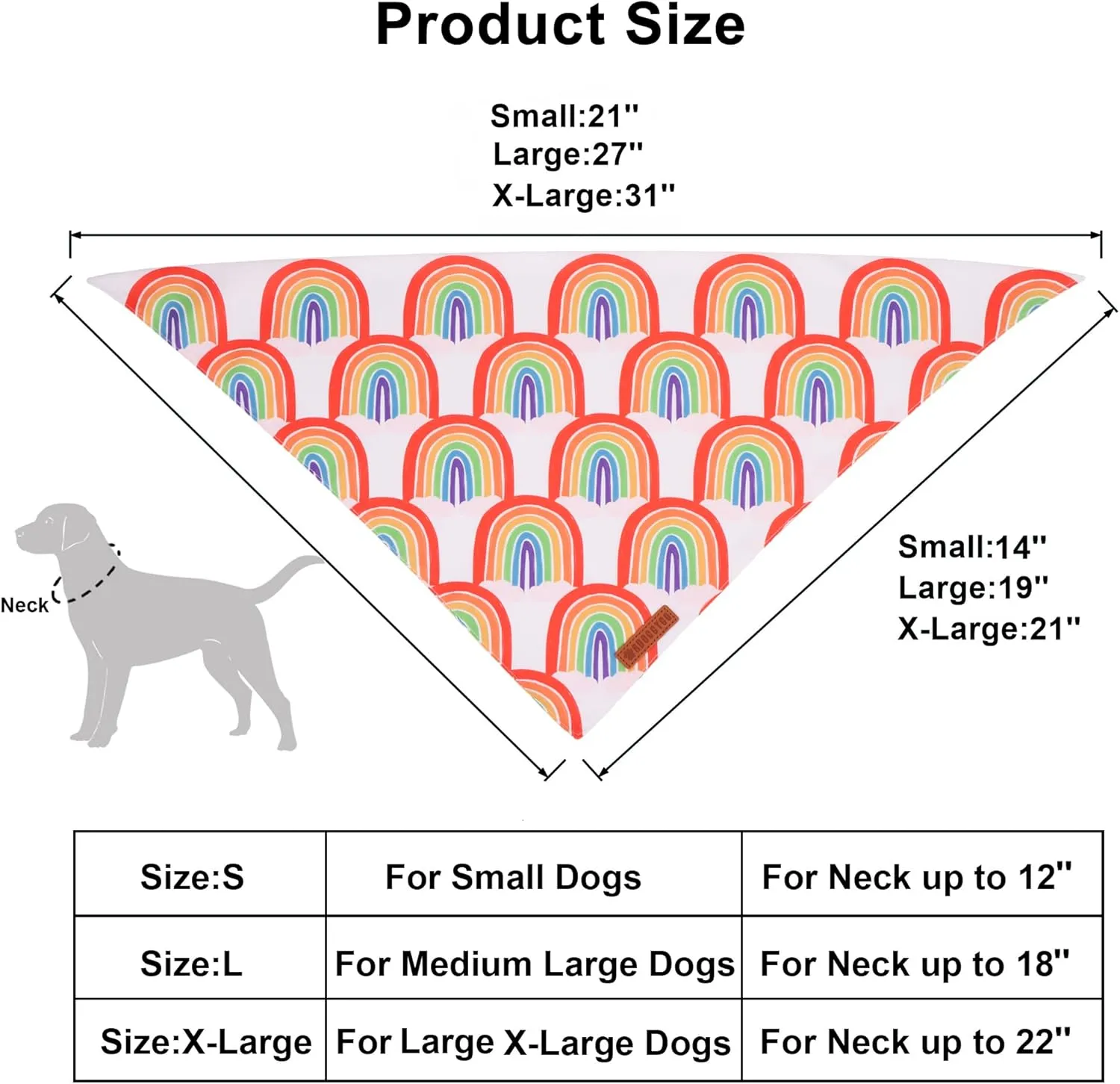 ADOGGYGO Rainbow Dog Bandana, Multi Size Offered, Rainbow Bandanas for Medium Large Dogs Pets (Large)