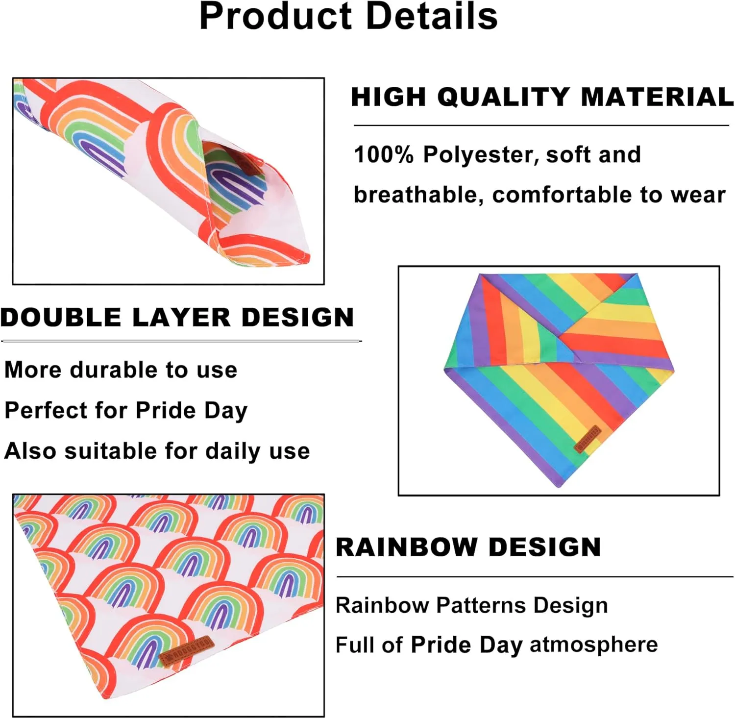 ADOGGYGO Rainbow Dog Bandana, Multi Size Offered, Rainbow Bandanas for Medium Large Dogs Pets (Large)
