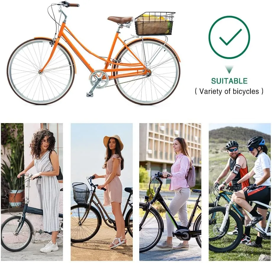 ANZOME Rear Bike Basket, Waterproof Metal Wire Bicycle Basket with Adjustable Cargo Net and Waterproof Rainproof Cover Fits to Most Rear Bike Racks
