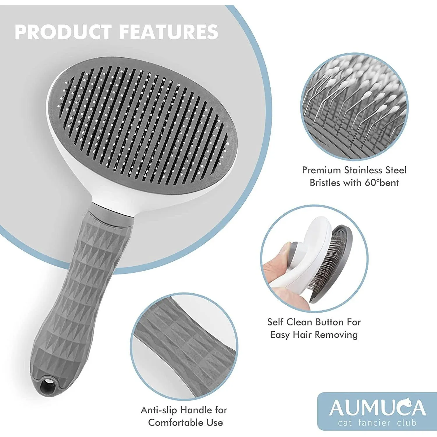 Aumuca Cat Brush and Dog Brush with Long or Short Hair Self Cleaning  (Gray)