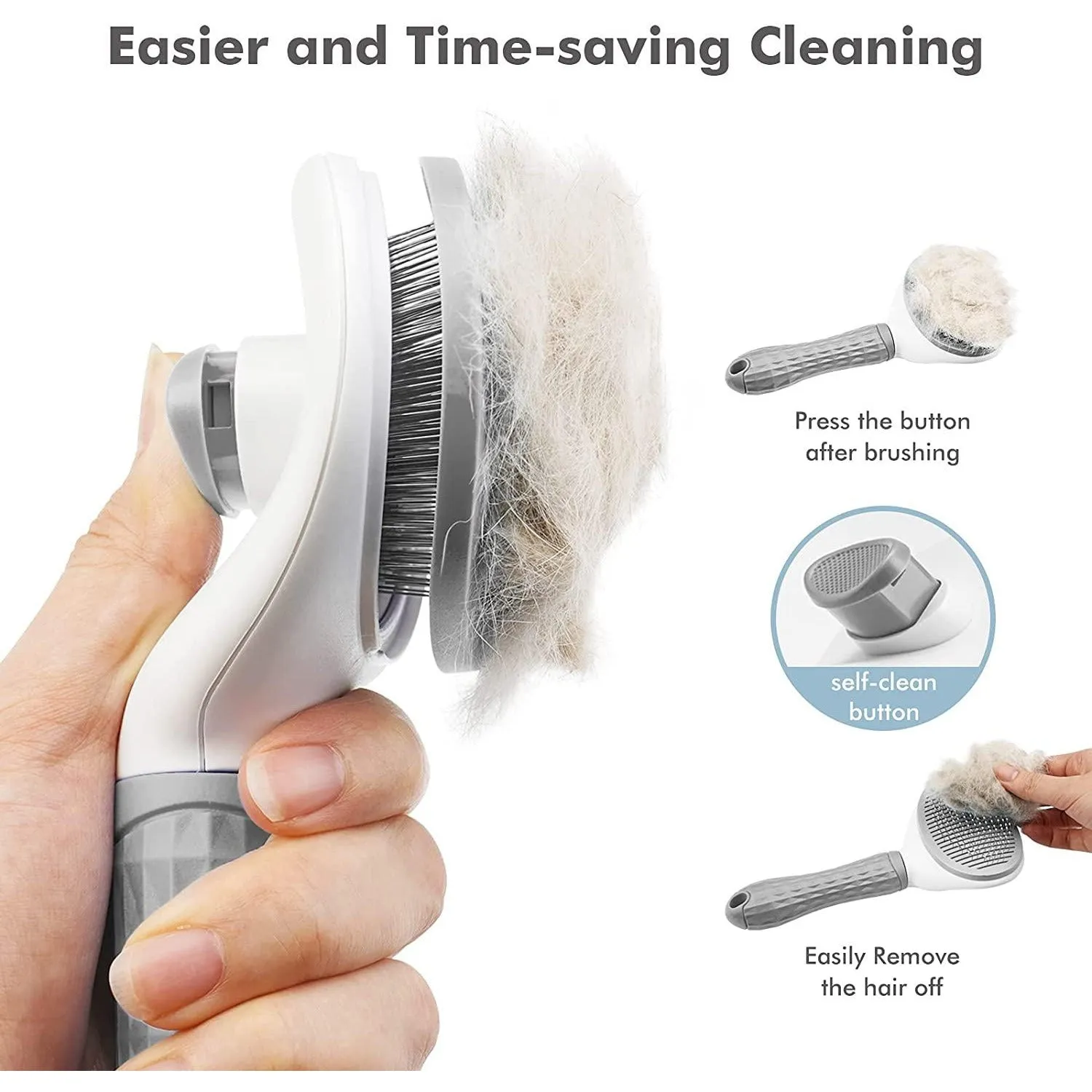 Aumuca Cat Brush and Dog Brush with Long or Short Hair Self Cleaning  (Gray)