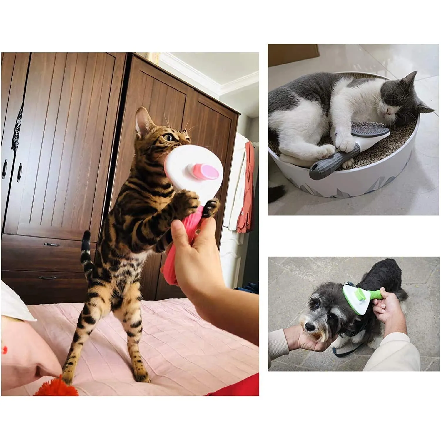 Aumuca Cat Brush and Dog Brush with Long or Short Hair Self Cleaning  (Gray)