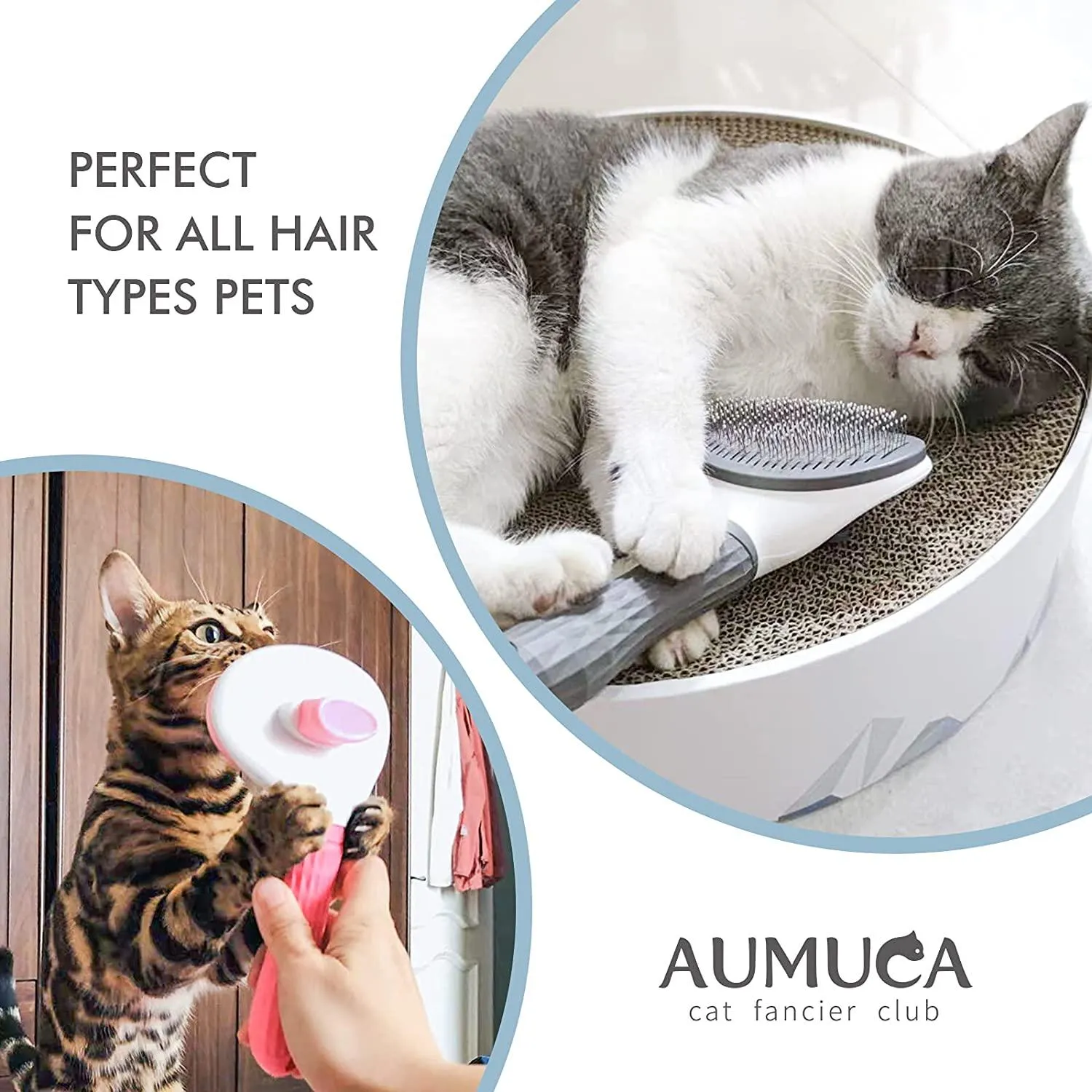 Aumuca Cat Brush and Dog Brush with Long or Short Hair Self Cleaning  (Gray)