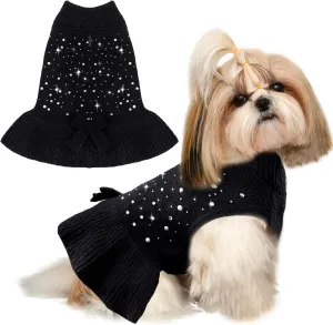 BAEJMJK Dog Sweater Dress with Leash Hole for Small Medium Dogs Warm Turtleneck Girl Dog Pullover Knitwear Cute Pet Puppy Cat Knitted Clothes for Yorkie Shih Tzu MalteseBlack,X-Large