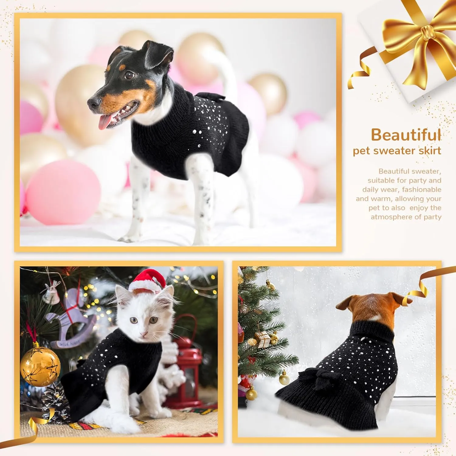 BAEJMJK Dog Sweater Dress with Leash Hole for Small Medium Dogs Warm Turtleneck Girl Dog Pullover Knitwear Cute Pet Puppy Cat Knitted Clothes for Yorkie Shih Tzu MalteseBlack,X-Large