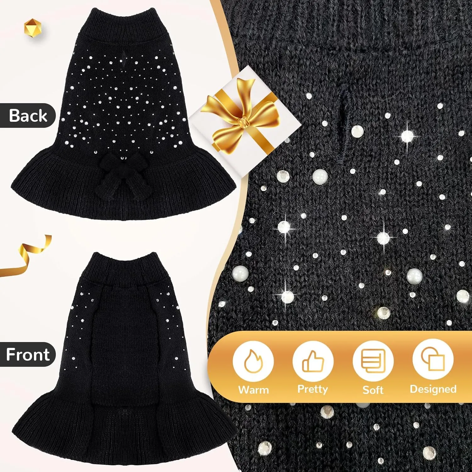 BAEJMJK Dog Sweater Dress with Leash Hole for Small Medium Dogs Warm Turtleneck Girl Dog Pullover Knitwear Cute Pet Puppy Cat Knitted Clothes for Yorkie Shih Tzu MalteseBlack,X-Large