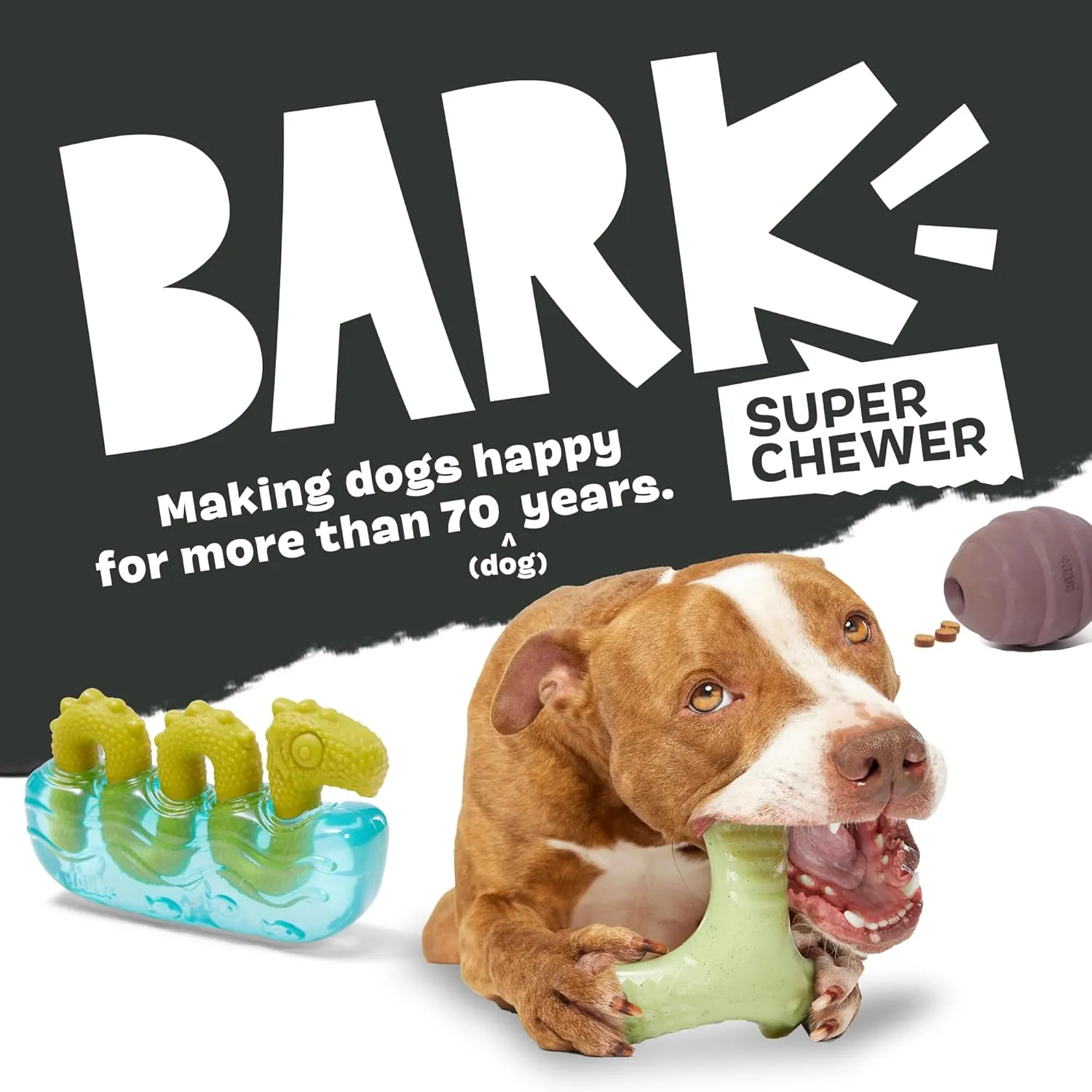 Barkbox Hambone Super Chewer Tough Dog Chew Toy for Aggressive Chewers, Plush Cover with Rubber Core - 2 Toys in 1  Two Layer Treat Dispensing Dog Toy for Large Dogs