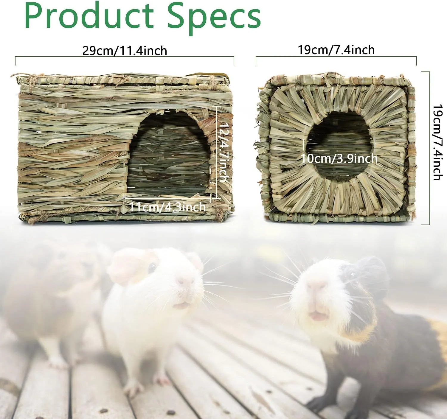 BWOGUE Large Grass House for Guinea Pigs,Hand Woven Straw Hut Foldable Small Animal Play Hideaway Bed with Double Openings Playhouse for Bunny Guinea Pig Chinchilla Ferret