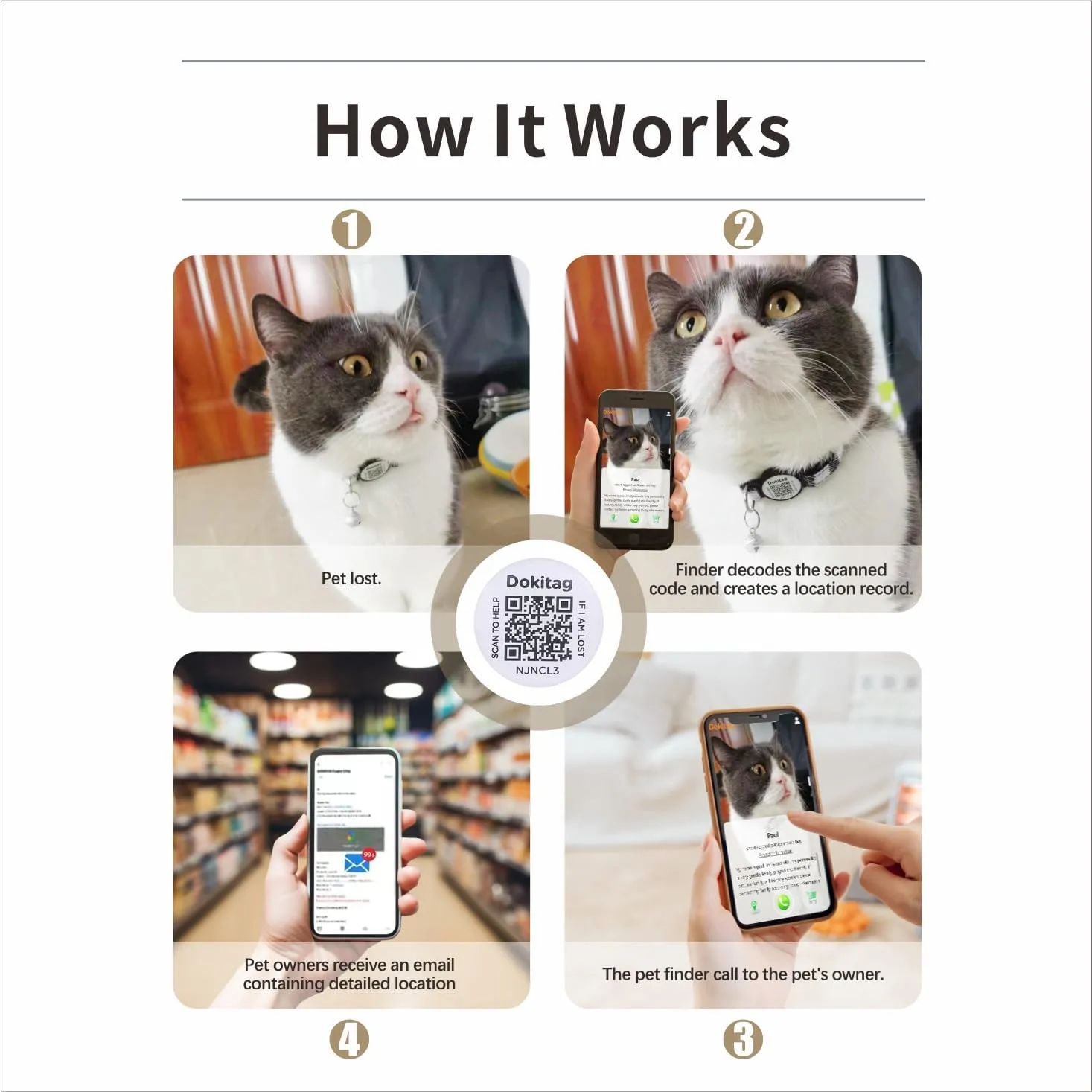Cat Collar Breakaway with QR Code Name Tag,Cat Collar with Bells and ID tag,Scan QR Receive Instant Pet Location Alert Email (Black)