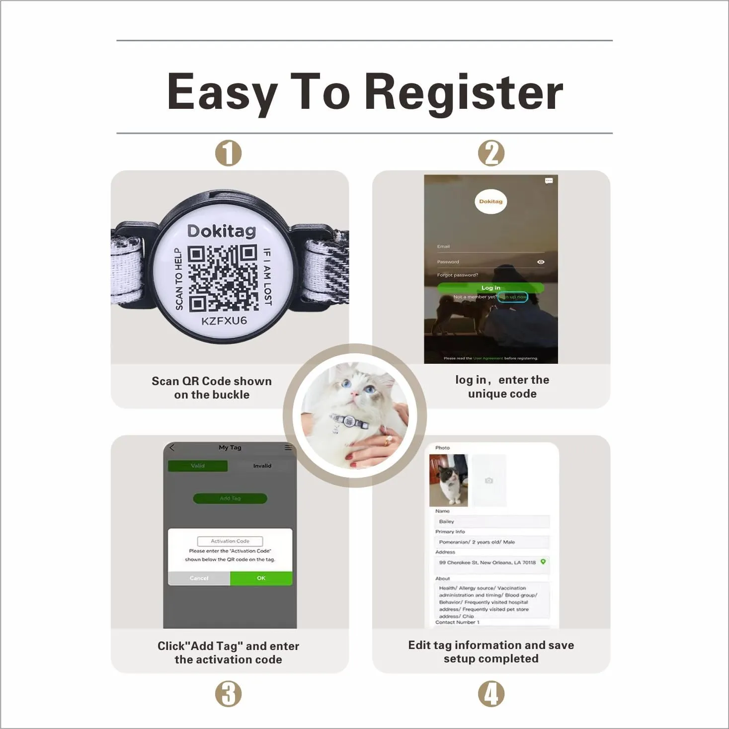 Cat Collar Breakaway with QR Code Name Tag,Cat Collar with Bells and ID tag,Scan QR Receive Instant Pet Location Alert Email (Black)