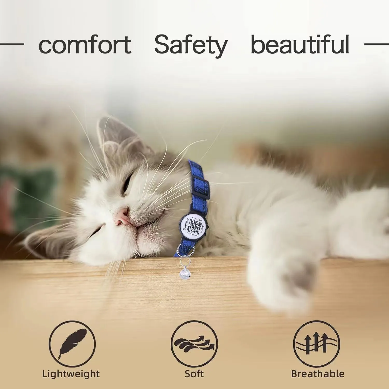 Cat Collar Breakaway with QR Code Name Tag,Cat Collar with Bells and ID tag,Scan QR Receive Instant Pet Location Alert Email (Black)