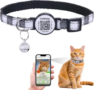 Cat Collar Breakaway with QR Code Name Tag,Cat Collar with Bells and ID tag,Scan QR Receive Instant Pet Location Alert Email (Black)