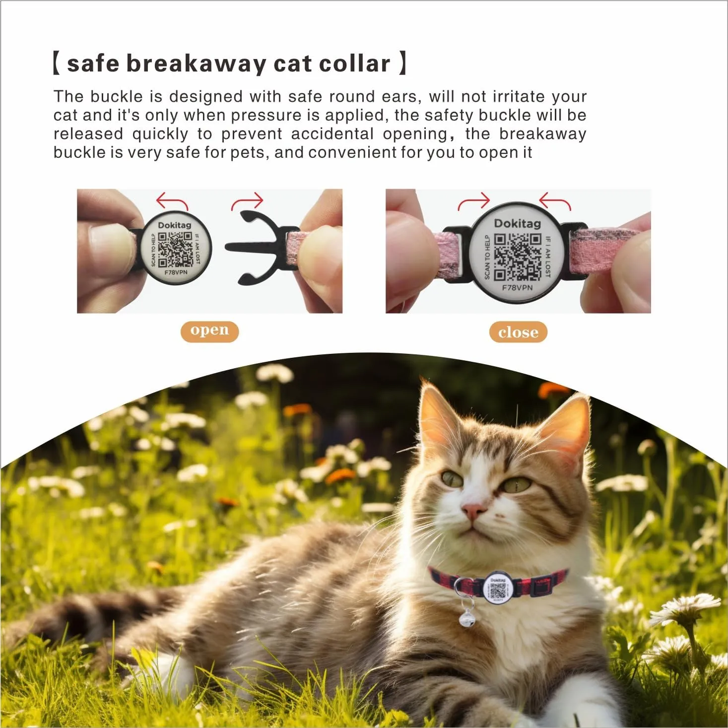 Cat Collar Breakaway with QR Code Name Tag,Cat Collar with Bells and ID tag,Scan QR Receive Instant Pet Location Alert Email (Black)