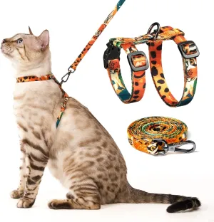 Cat Harness and Leash Set - Escape Proof Adjustable Cat Harness, Comfortable Soft Lightweight, Use Safe & Easy, Walking Travel Kitten Harness for Small Medium Large Cats (Orange King of The Jungle)