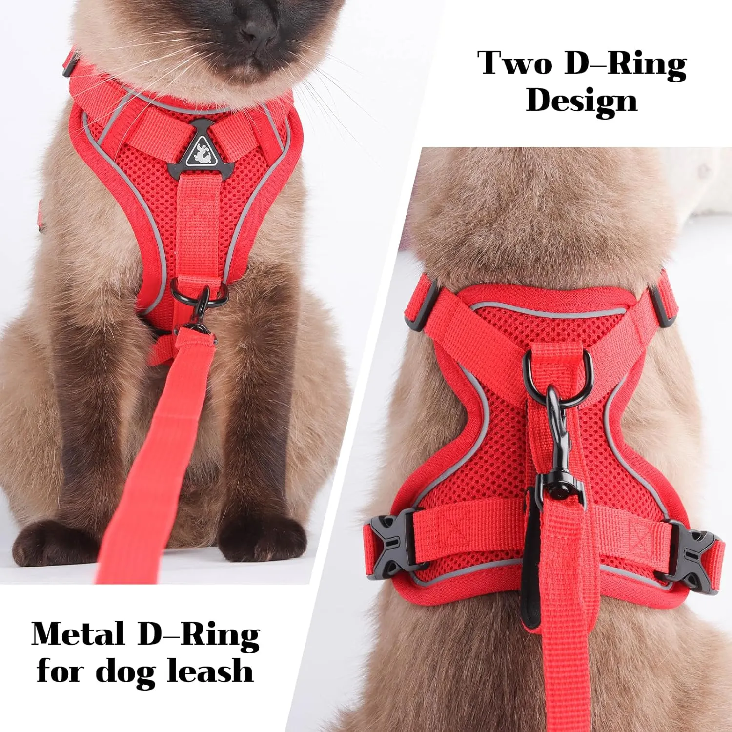 Cat Harness and Leash Set Escape Proof Adjustable Tactical Vest Breathable Kitten Harness with Handle for Walking Reflective Strips Jacket for Dark Night