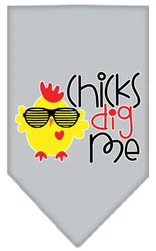 Chicks Dig Me Screen Print Pet Bandana Grey Small