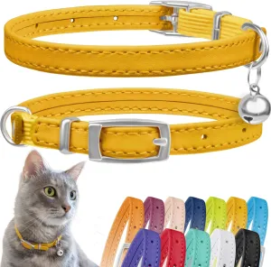 CollarDirect Leather Cat Collar with Removable Bell  Safety Kitten Collar with Elastic Strap (Yellow, 15 - 18 cm)