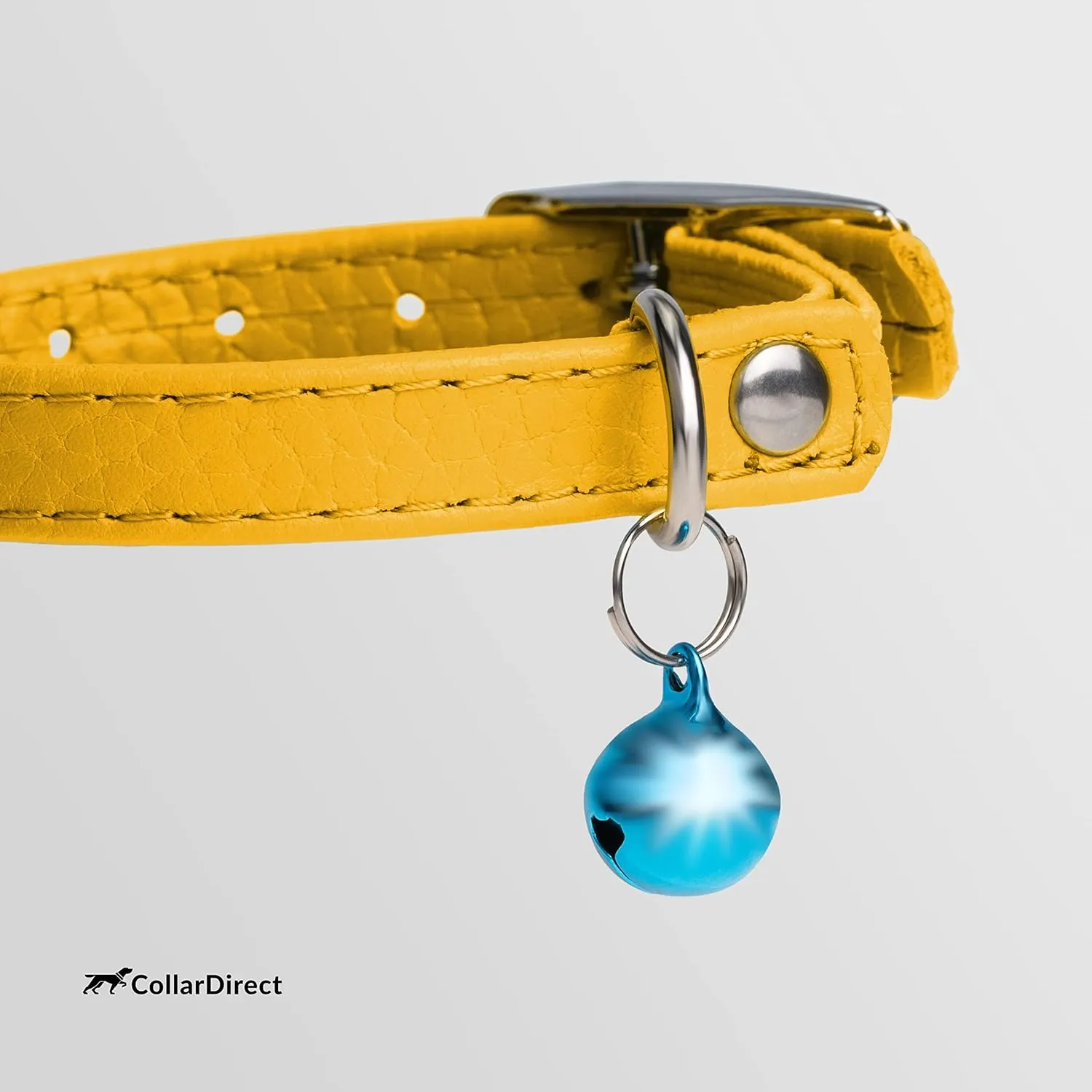 CollarDirect Leather Cat Collar with Removable Bell  Safety Kitten Collar with Elastic Strap (Yellow, 15 - 18 cm)