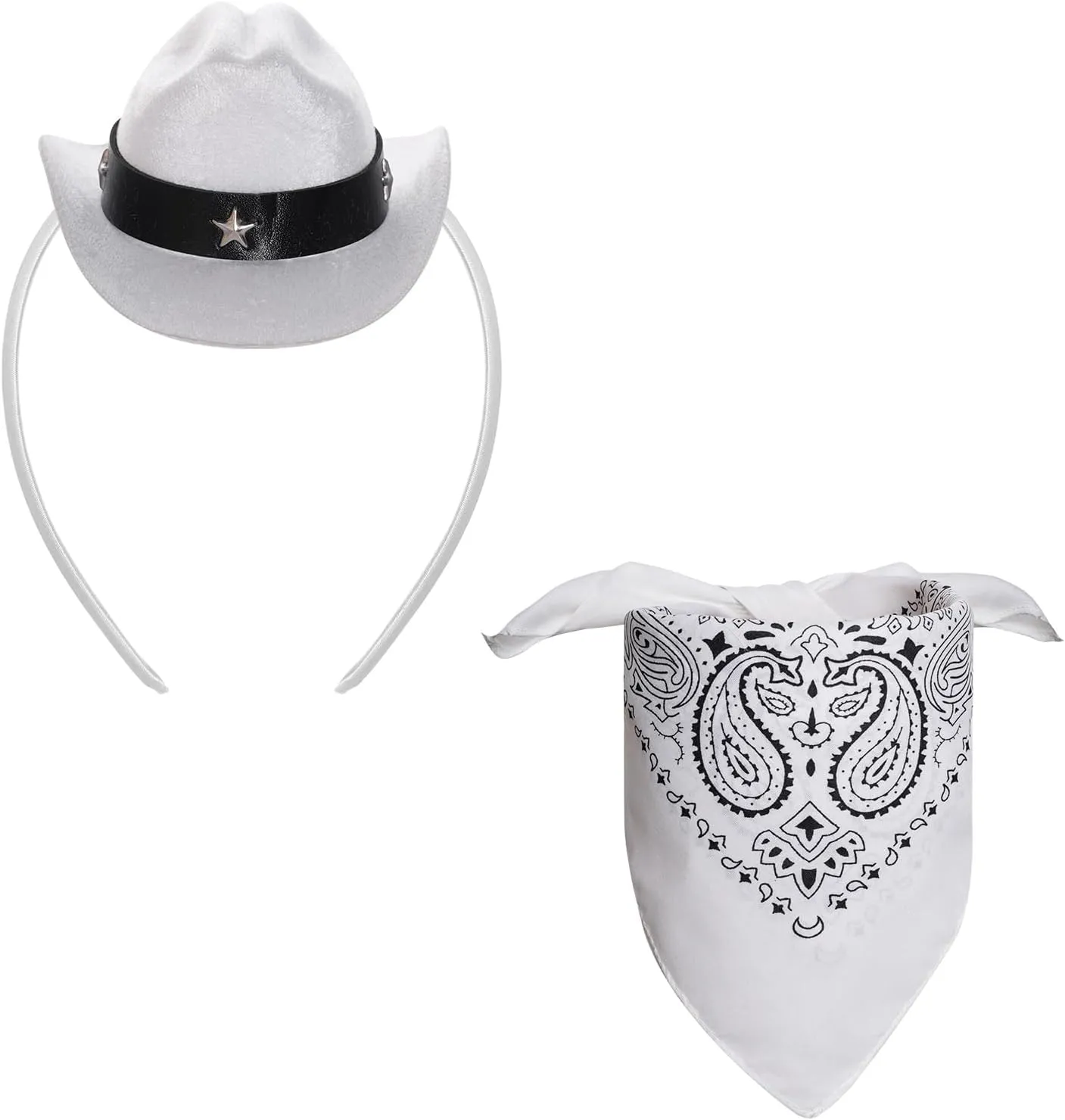 Cowboy Hat Cowgirl Mini Hat Headbands with Bandana for Women Halloween Birthday Western Party
