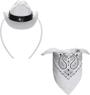 Cowboy Hat Cowgirl Mini Hat Headbands with Bandana for Women Halloween Birthday Western Party
