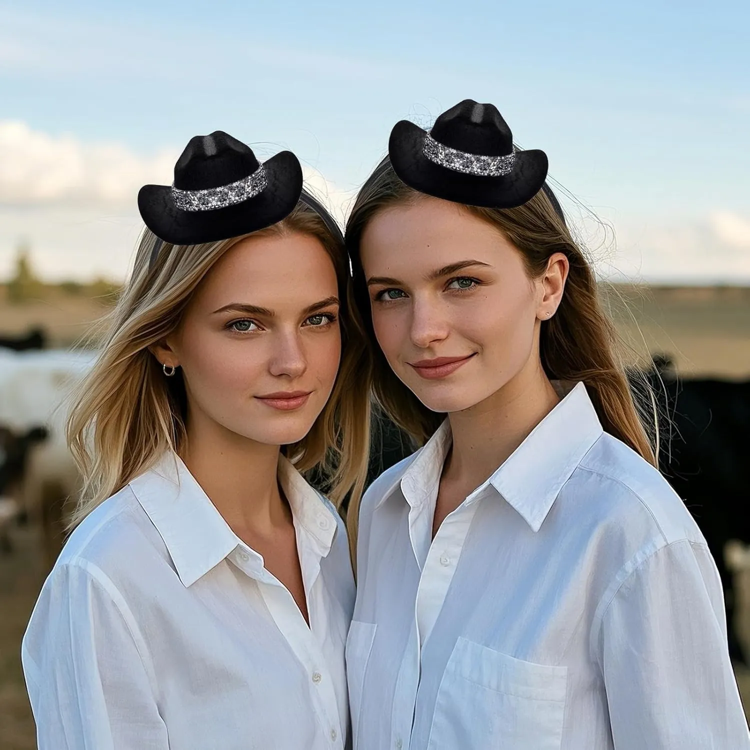 Cowboy Hat Headband Cowgirl Mini Hat Headbands with Bandana for Women Halloween Birthday Party Favor