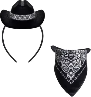 Cowboy Hat Headband Cowgirl Mini Hat Headbands with Bandana for Women Halloween Birthday Party Favor