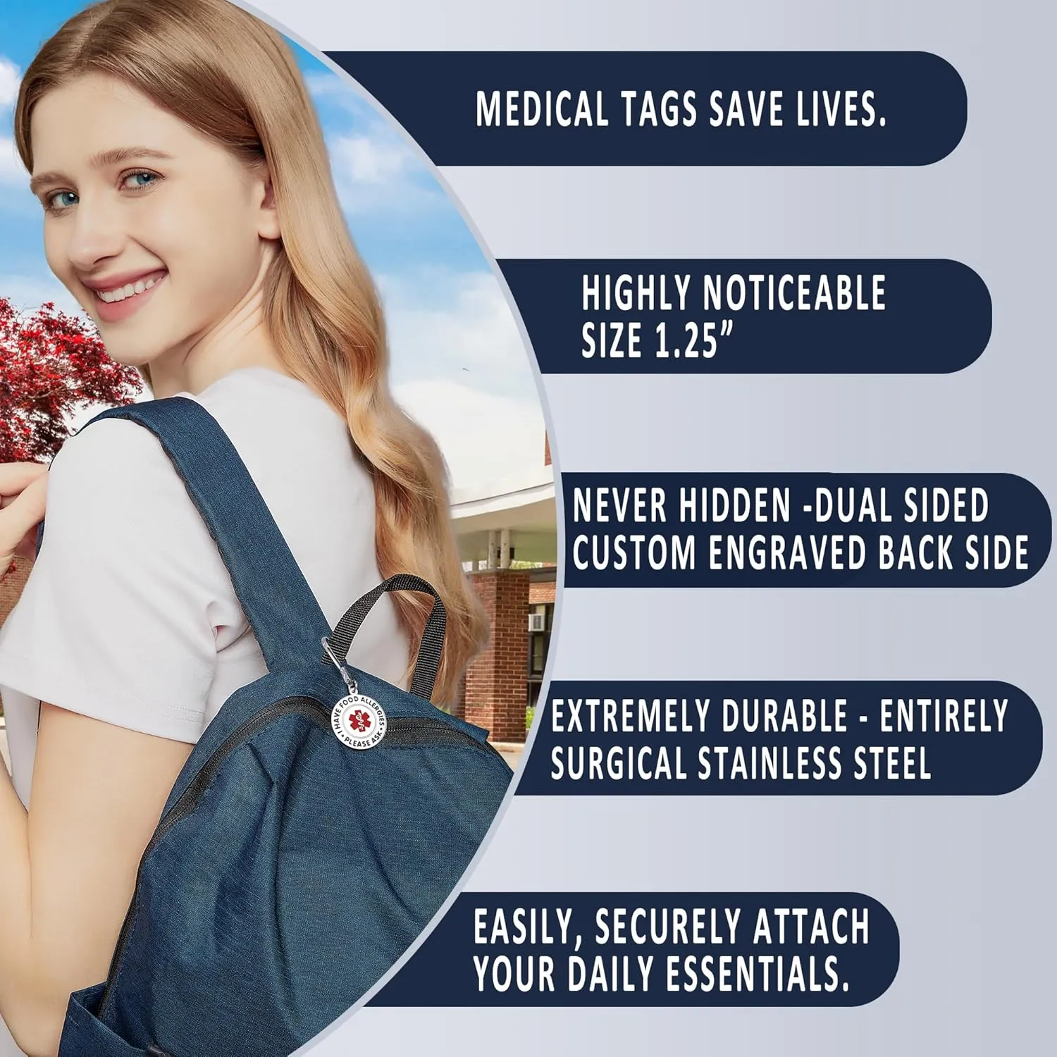 Divoti Stainless Steel Peanut Allergy/Food Allergies Medical Aert Bag Tag - Style
