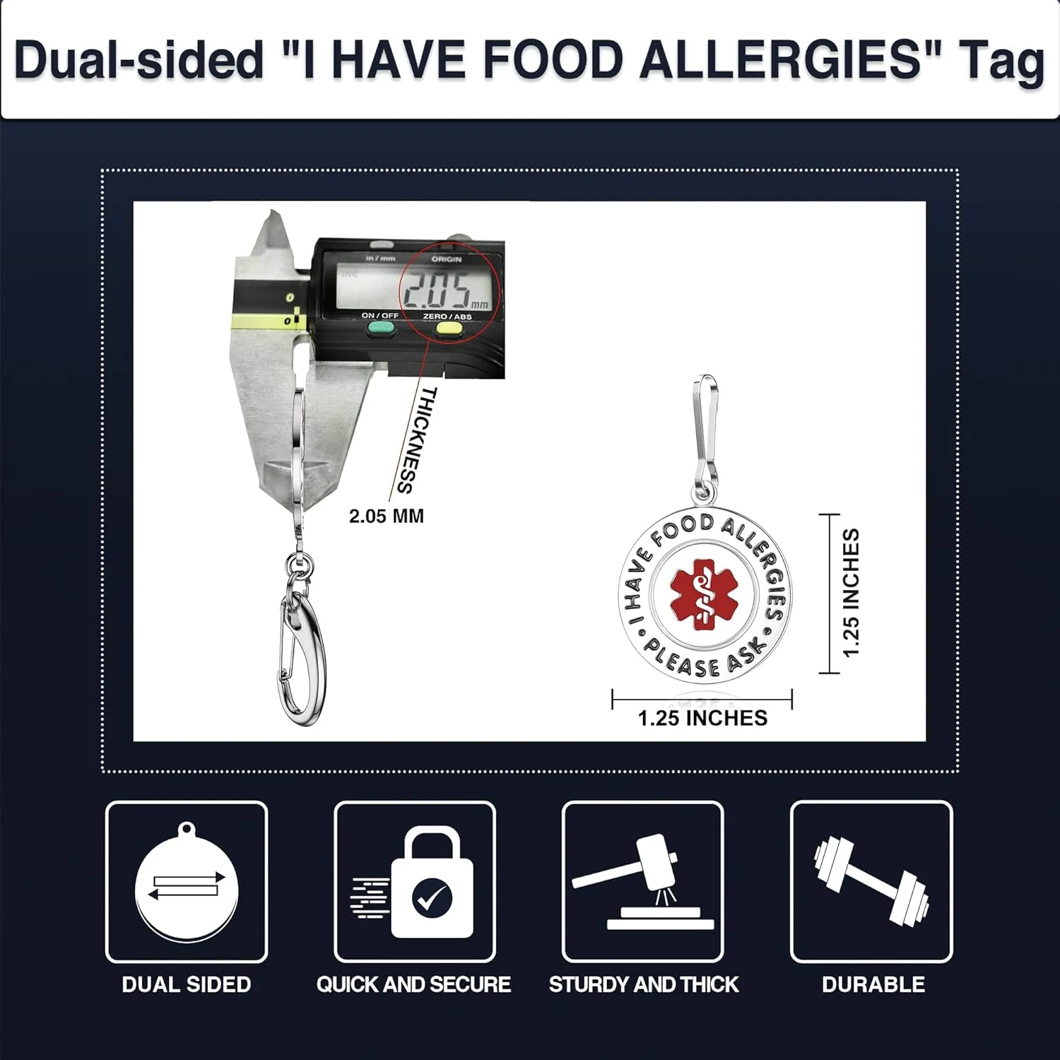 Divoti Stainless Steel Peanut Allergy/Food Allergies Medical Aert Bag Tag - Style