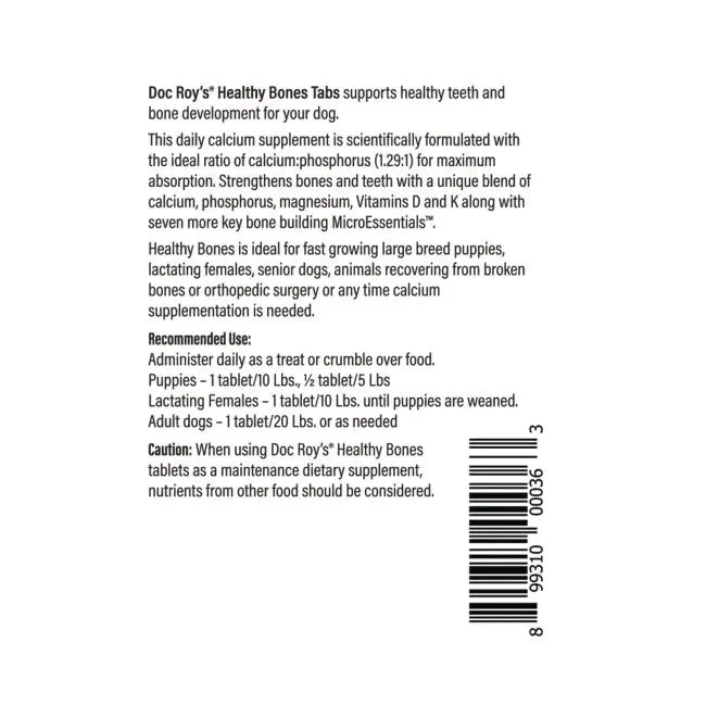 Doc Roy's Healthy Bones - Supplement for Dogs & Cats, 100 ct