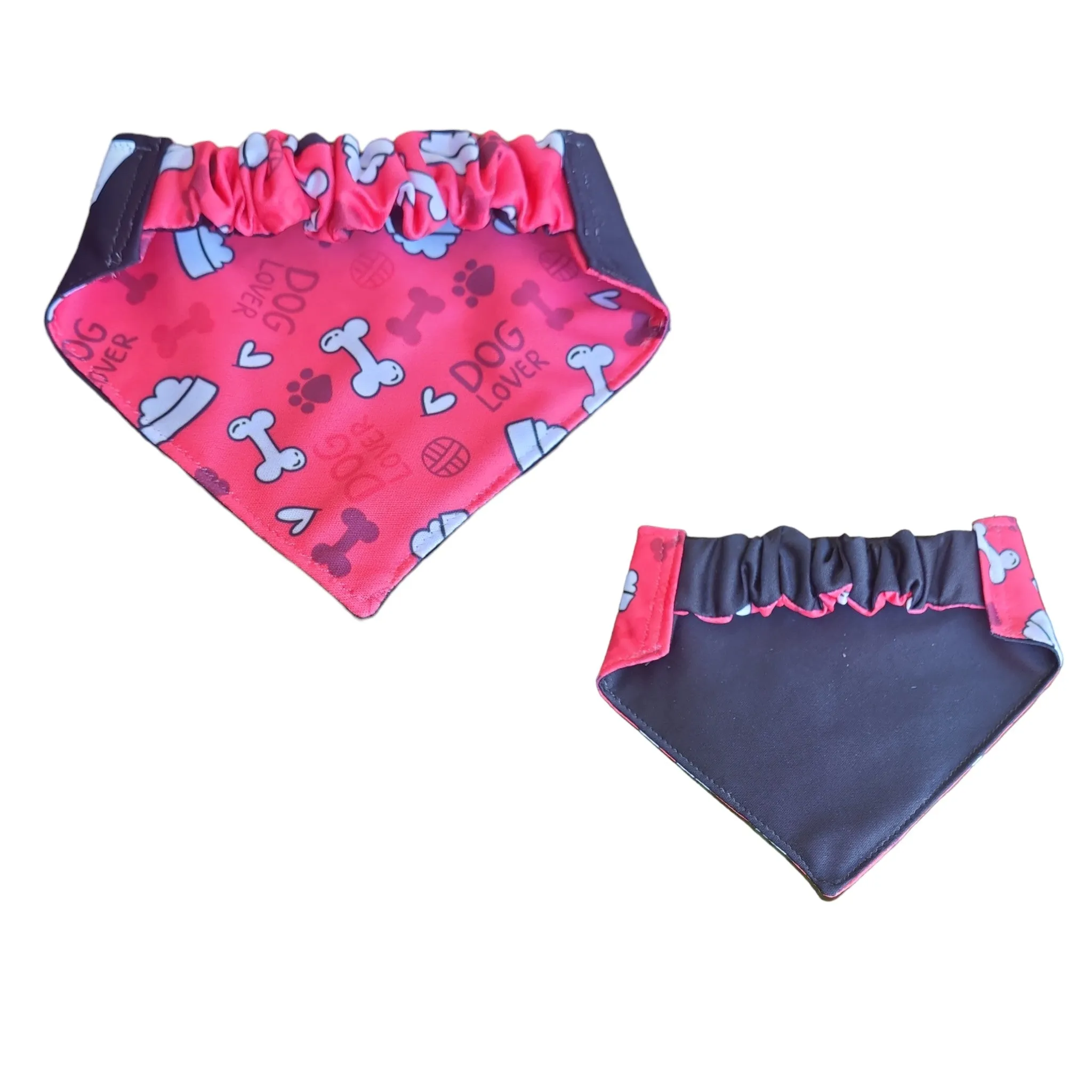 Dog Bandana  Scrunchie  - Red & Grey Bones