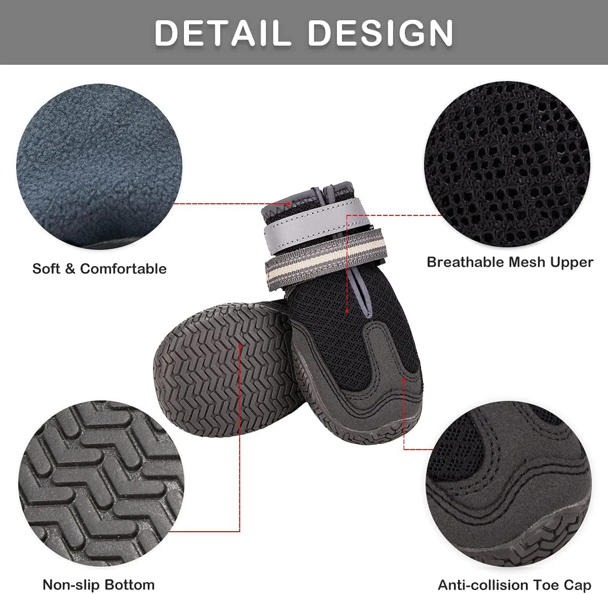 Dog Booties for Hot Pavement Summer Heat Paw Protectors Dog Shoes for Medium Large Dogs, Mesh Dog Boots with Rugged Anti-Slip Sole, Breathable Durable with Adjustable & Reflective Straps