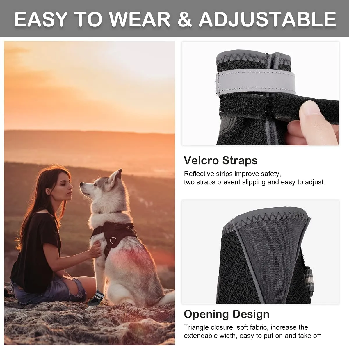 Dog Booties for Hot Pavement Summer Heat Paw Protectors Dog Shoes for Medium Large Dogs, Mesh Dog Boots with Rugged Anti-Slip Sole, Breathable Durable with Adjustable & Reflective Straps