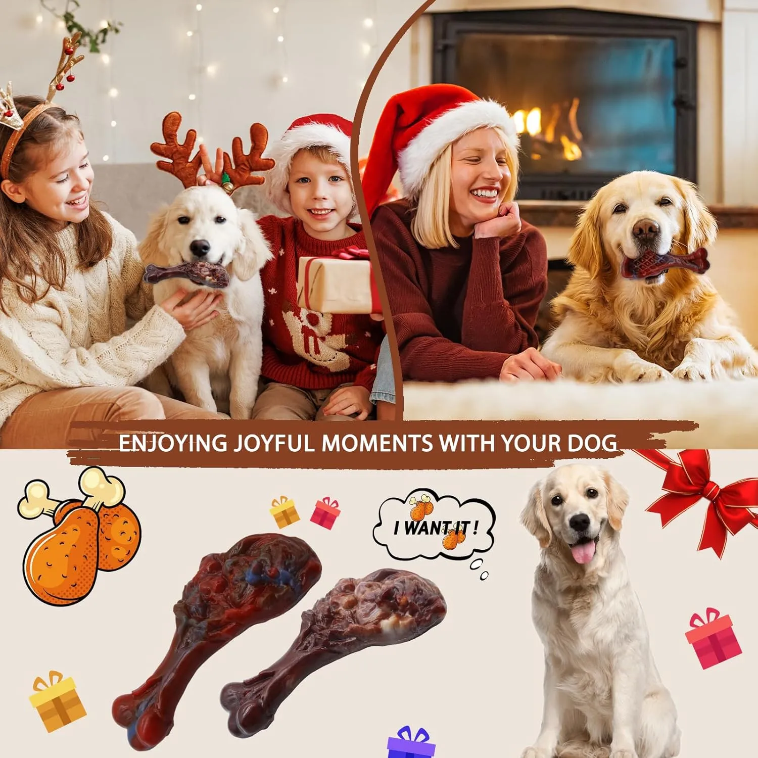 Dog Chew Toys for Aggressive Chewers, Indestructible Dog Toy for for Medium/Large Breed, Tough Nylon Teething Bone Toy to Keep Them Busy,Bacon and Real Beef Flavor (Beef Bacon Flavor, 2 Pack)