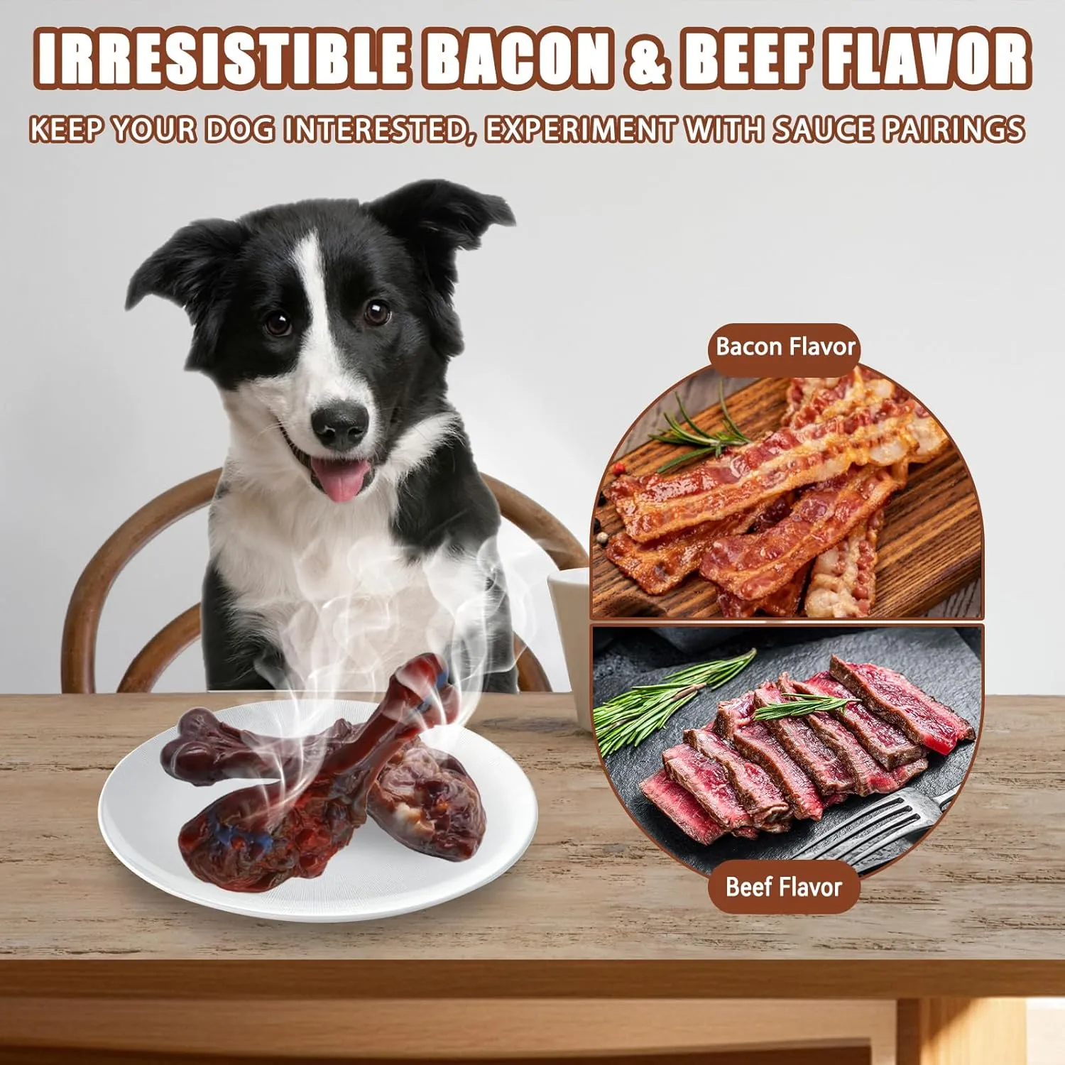 Dog Chew Toys for Aggressive Chewers, Indestructible Dog Toy for for Medium/Large Breed, Tough Nylon Teething Bone Toy to Keep Them Busy,Bacon and Real Beef Flavor (Beef Bacon Flavor, 2 Pack)