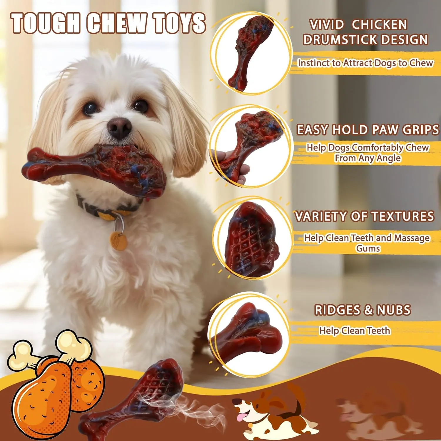 Dog Chew Toys for Aggressive Chewers, Indestructible Dog Toy for for Medium/Large Breed, Tough Nylon Teething Bone Toy to Keep Them Busy,Bacon and Real Beef Flavor (Beef Flavor, 1 Pack)