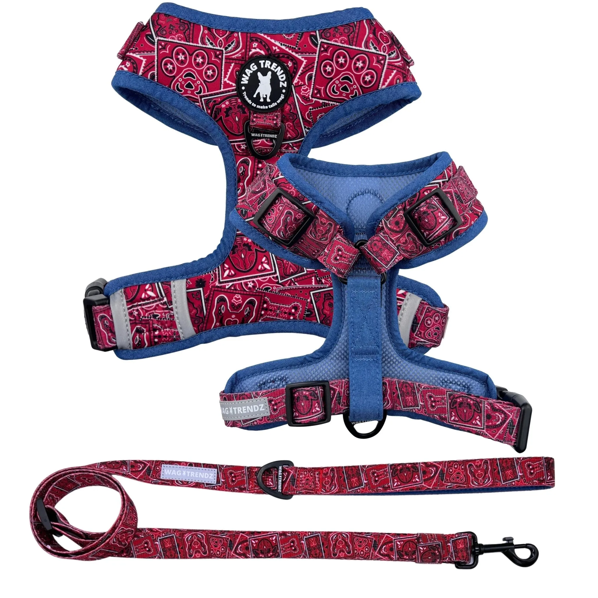 Dog Harness and Leash Set | Bandana Boujee Red