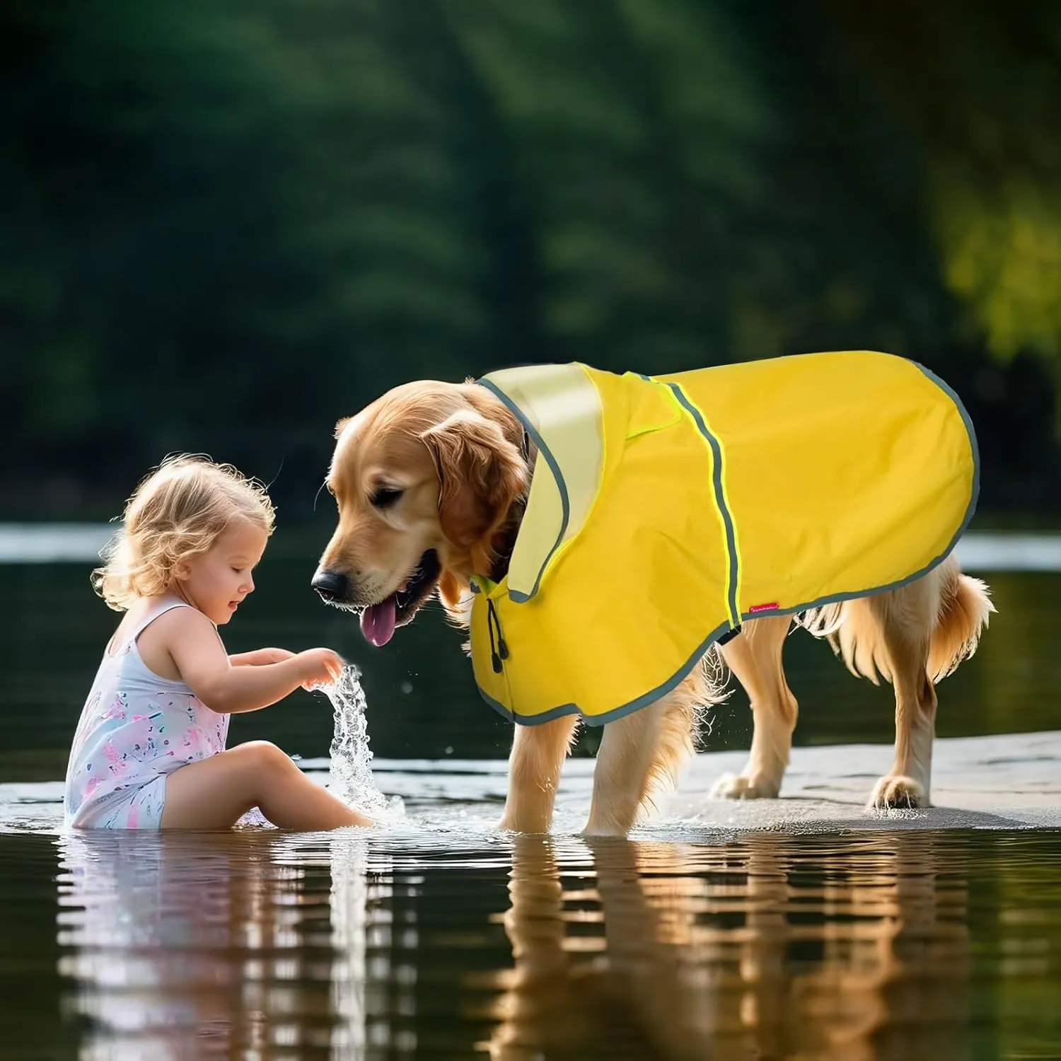 Dog Raincoat - Adjustable Waterproof Dog Rain Jacket with Clear Hooded - Lightweight Reflective Rain Jacket Poncho Hoodies for Large Medium Small Dogs Puppies (Yellow, Medium)