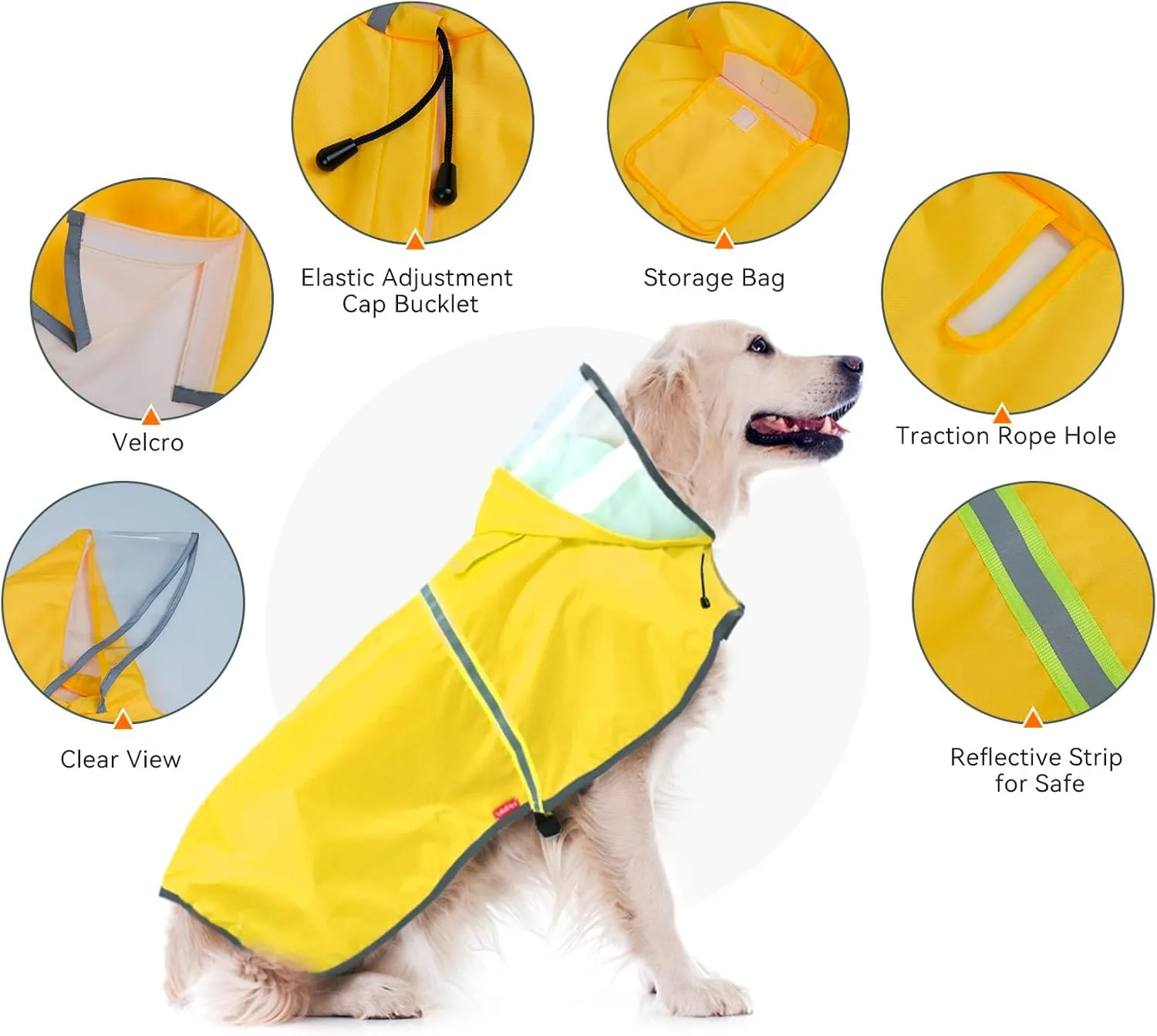 Dog Raincoat - Adjustable Waterproof Dog Rain Jacket with Clear Hooded - Lightweight Reflective Rain Jacket Poncho Hoodies for Large Medium Small Dogs Puppies (Yellow, Medium)