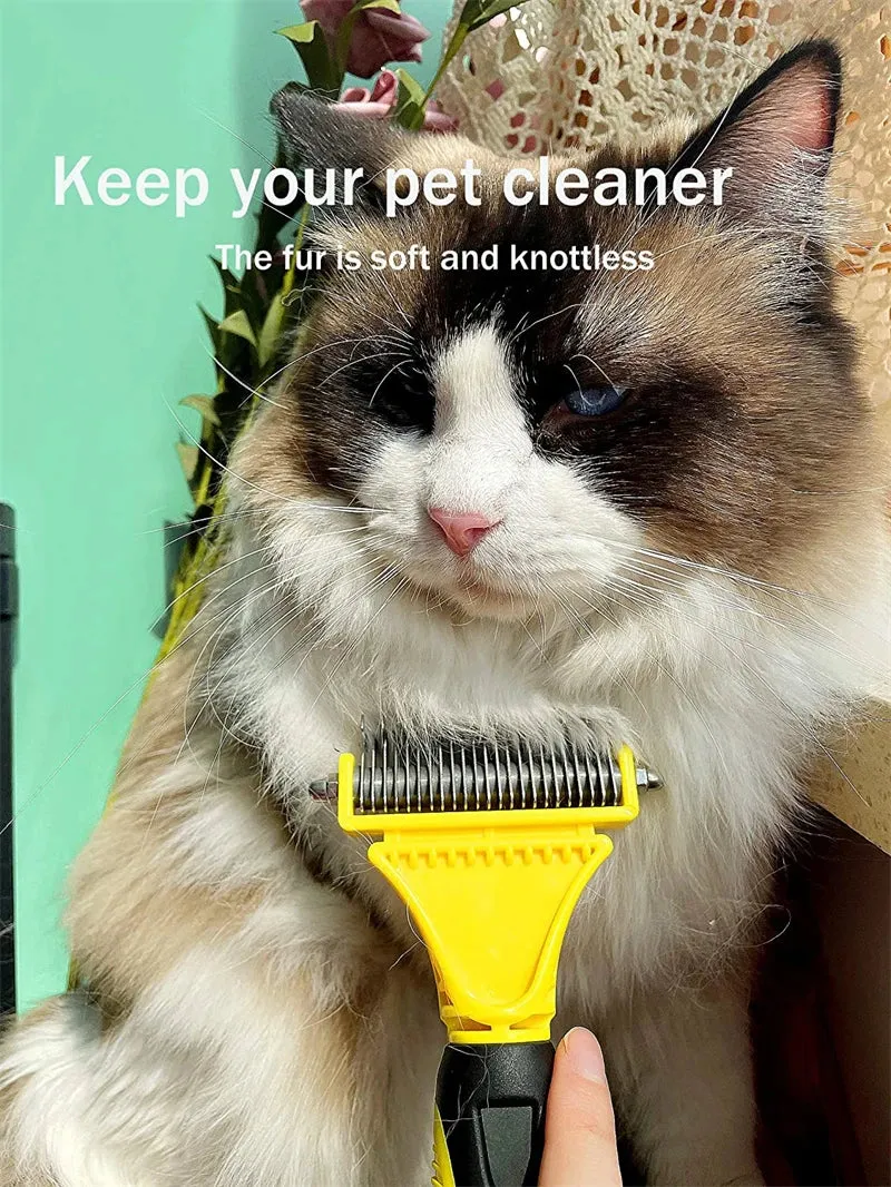 Dual-Sided Pet Grooming Brush for Dogs and Cats - Stainless Steel Undercoat Rake for Dematting and Detangling
