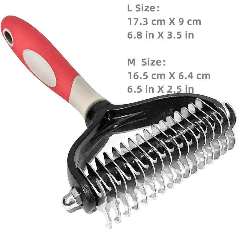 Dual-Sided Pet Grooming Brush for Dogs and Cats - Stainless Steel Undercoat Rake for Dematting and Detangling