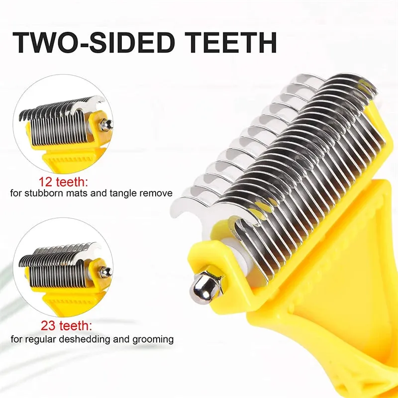 Dual-Sided Pet Grooming Brush for Dogs and Cats - Stainless Steel Undercoat Rake for Dematting and Detangling