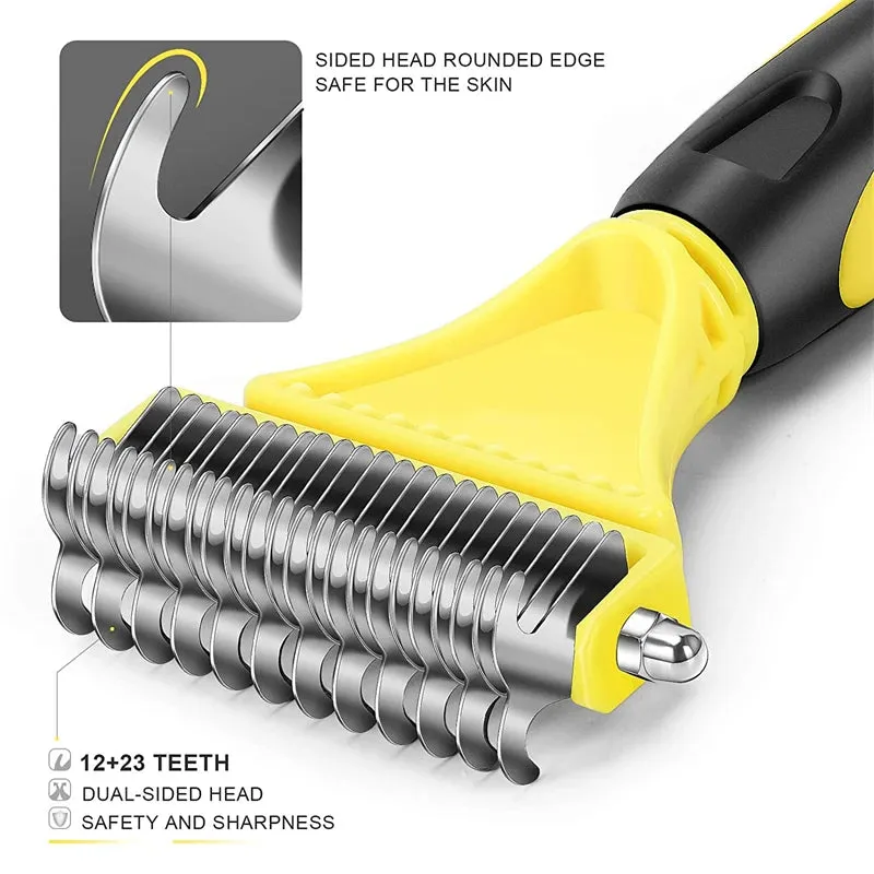 Dual-Sided Pet Grooming Brush for Dogs and Cats - Stainless Steel Undercoat Rake for Dematting and Detangling