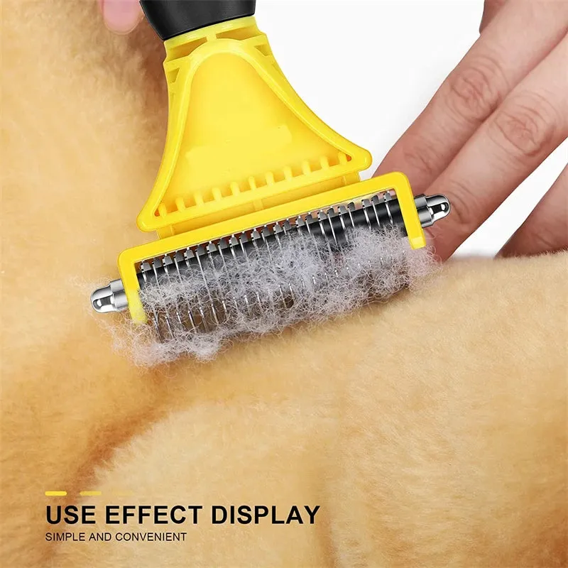 Dual-Sided Pet Grooming Brush for Dogs and Cats - Stainless Steel Undercoat Rake for Dematting and Detangling