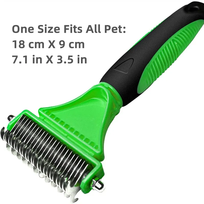 Dual-Sided Pet Grooming Brush for Dogs and Cats - Stainless Steel Undercoat Rake for Dematting and Detangling