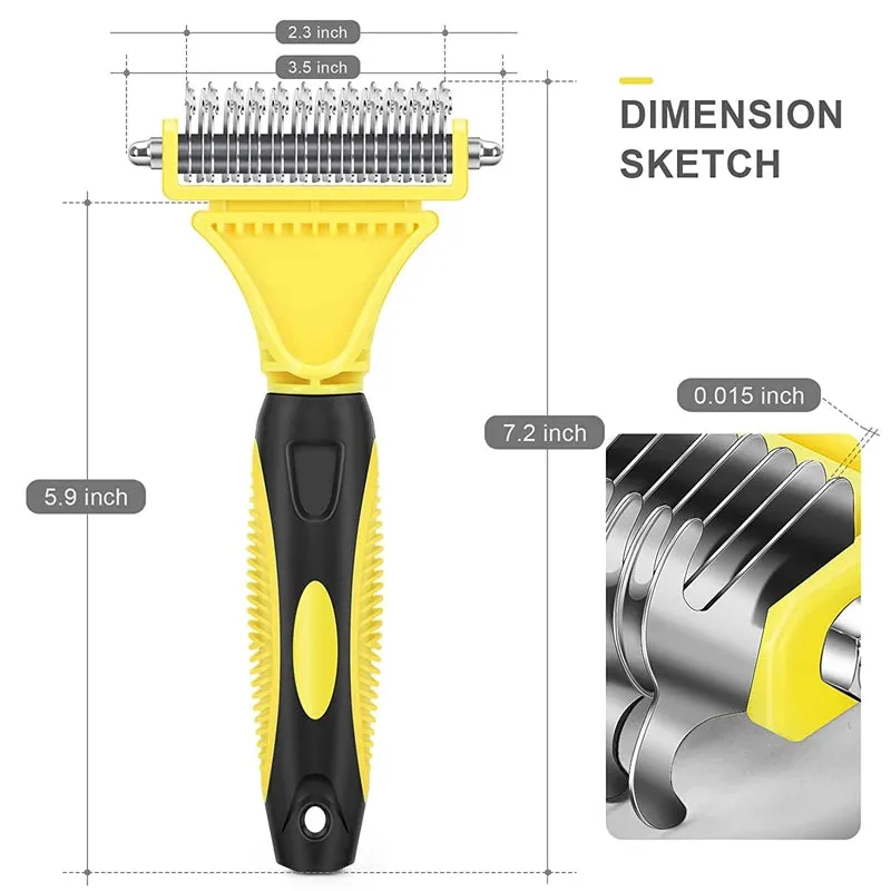 Dual-Sided Pet Grooming Brush for Dogs and Cats - Stainless Steel Undercoat Rake for Dematting and Detangling