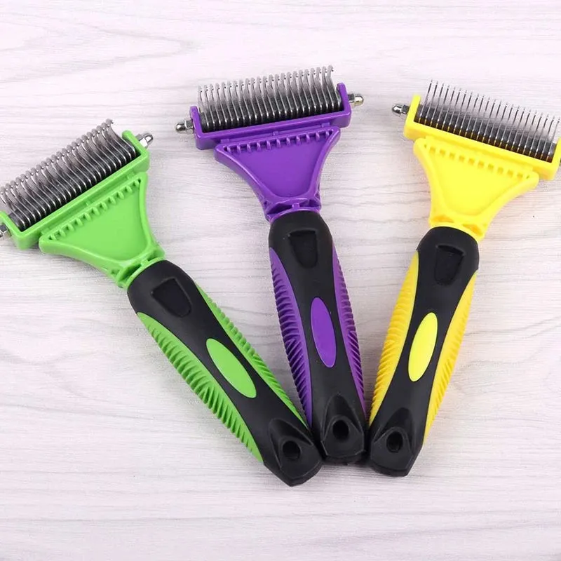 Dual-Sided Pet Grooming Brush for Dogs and Cats - Stainless Steel Undercoat Rake for Dematting and Detangling