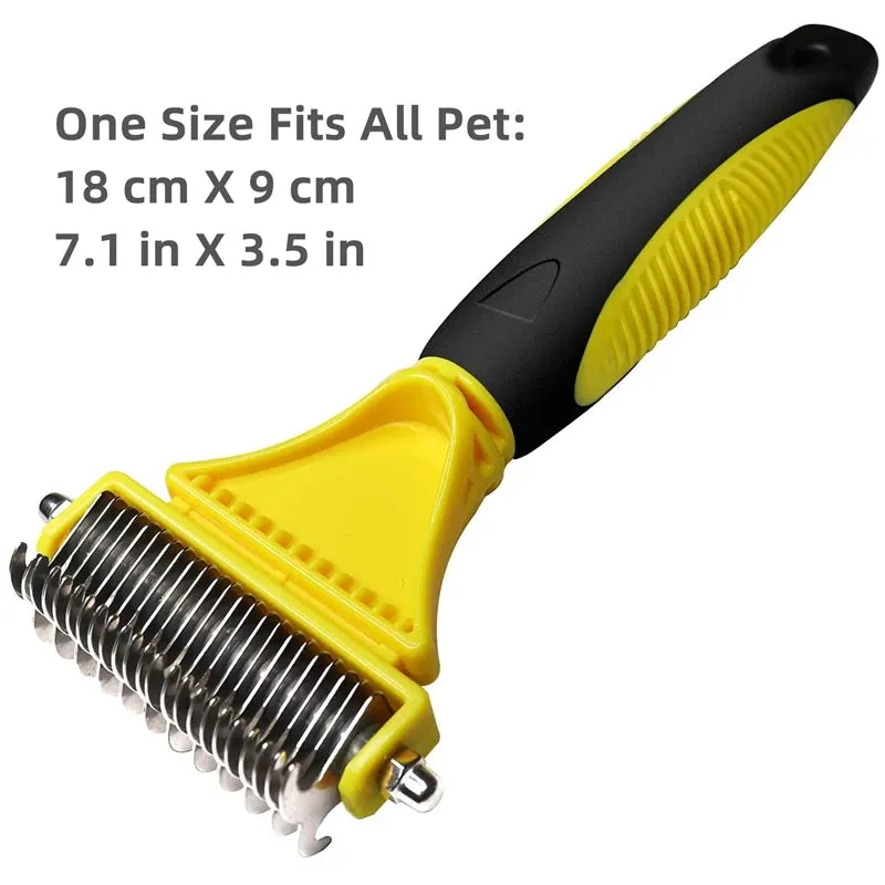 Dual-Sided Pet Grooming Brush for Dogs and Cats - Stainless Steel Undercoat Rake for Dematting and Detangling
